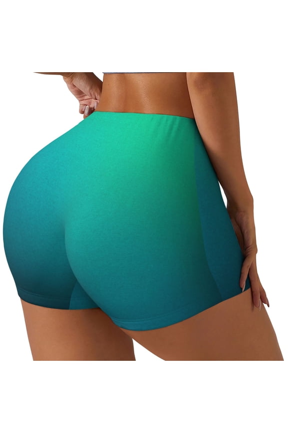 Green Turquoise Teal Biker Shorts for Women Seamless Scrunch Short Women’s Yoga Shorts for Gym Running Sport Shorts-Small