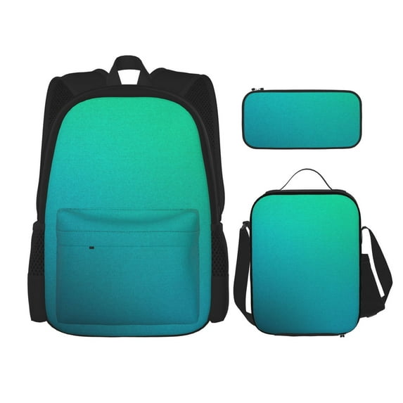 Naloa Green Turquoise Teal Print Large Capacity Backpack Lunch Bag Pencil Case Combination 3 Piece Set for Student