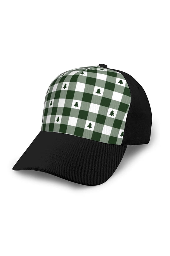 Green White Christmas Tree Lumberjack Plaid Adult adjustable Print Baseball Hat, Patchwork curved brim baseball capfor Men and Women, One Size