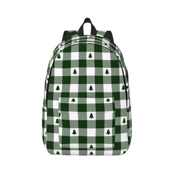 Naloa Green White Christmas Tree Lumberjack Plaid Canvas Backpack for Men Women Rucksack Casual Travel Daypack College Tote Satchel Bookbag for Teens-Small