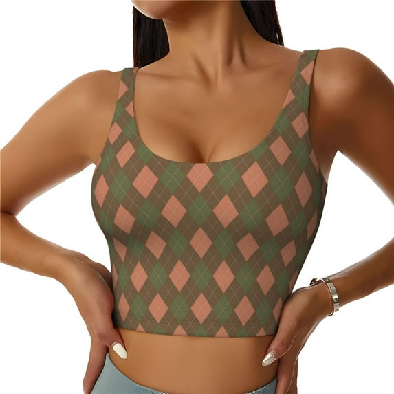 Naloa Green and Squares Sports Bras for Women, High Support Bra with Removable Pads, Comfortable - XX-Large