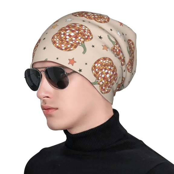 Naloa Groovy Disco Pumpkin Soft Beanie Hat, Knit Beanie Daily Beanie in Fine Knit for Women Men Winter Travel, Outdoor