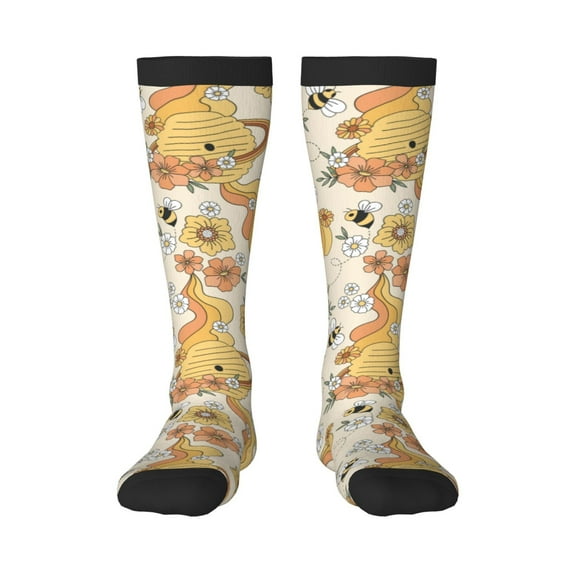 Naloa Groovy Floral Thigh High Socks Extra Long Stretchy Sock Women Over Knee High Opaque Stocking Daily Wear
