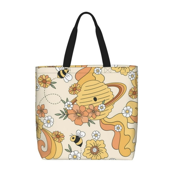 Naloa Groovy Floral Tote Bag for Women, Foldable Tote Bag With Zipper, Large Shoulder Bag, Top Handle Handbag for Travel, Work, Shopping