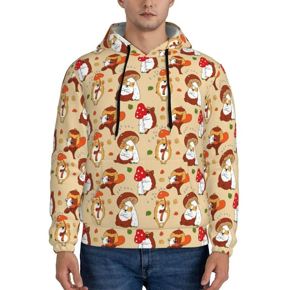 Naloa Guinea Pigs And Mushrooms Men's Casual Hooded Collar Drawstring Hoodies Pullover Sweatshirts Casual Long Sleeve Shirts-X-Large