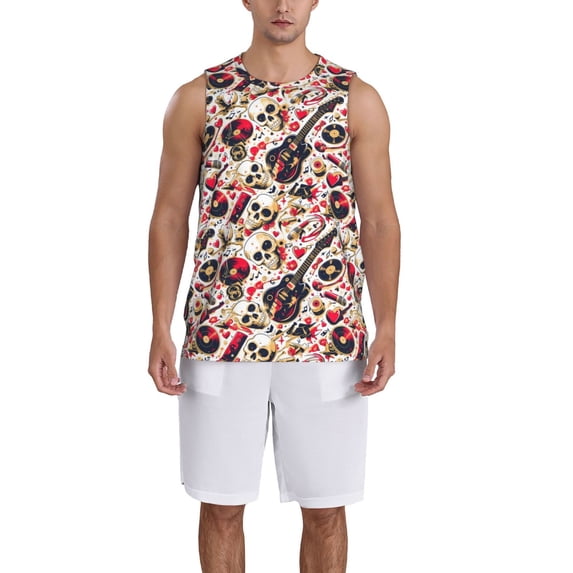 Naloa Guitar Skull rock Basketball Jersey Reversible Men's Mesh Athletic Sports Shirts Training Practice S-4XLLarge