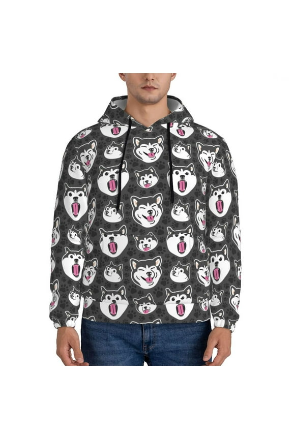 HUSKY Face Men's Casual Hooded Collar Drawstring Hoodies Pullover Sweatshirts Casual Long Sleeve Shirts-3X-Large