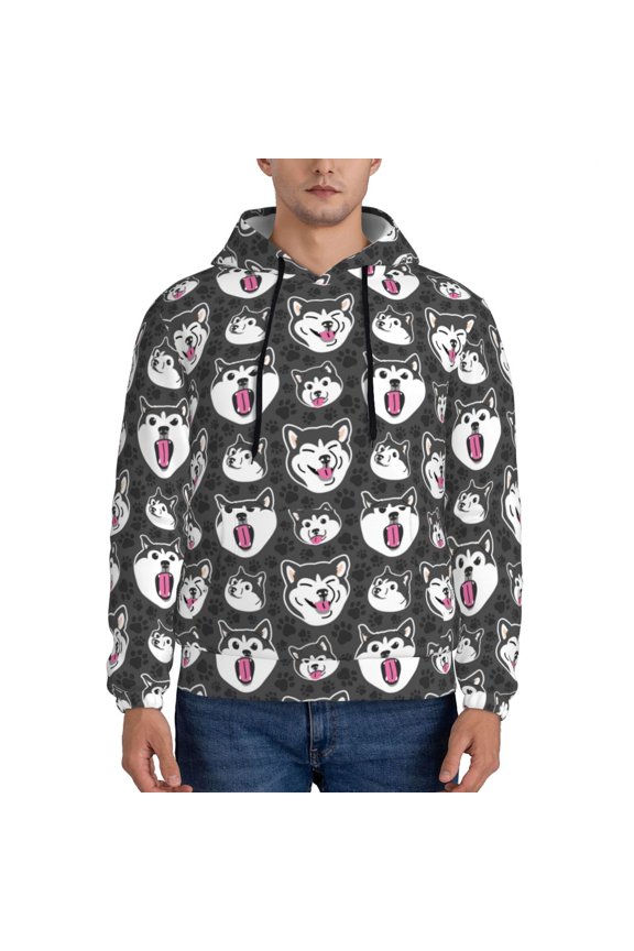 HUSKY Face Men's Casual Hooded Collar Drawstring Hoodies Pullover Sweatshirts Casual Long Sleeve Shirts-4X-Large