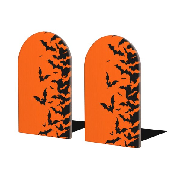Naloa Halloween Bats Wood Non-Skid Bookend for Shelves,Book Ends for Heavy Books, Book Stand for CDs,1 Pair