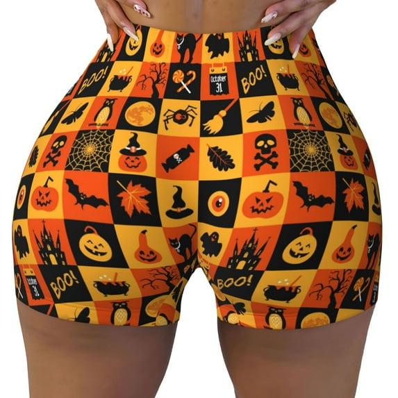 Naloa Halloween Biker Shorts for Women Seamless Scrunch Short Women’s Yoga Shorts for Gym Running Sport Shorts - X-Large