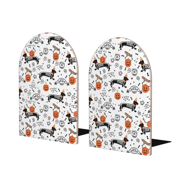 Naloa Halloween Dachshund 2 Pcs Bookend Large Capacity Office Book Ends for Home Office Library School Study Decoration