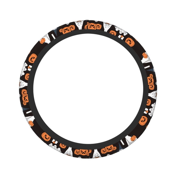 Naloa Halloween Ghosts And Pumpkins Elastic Steering Wheel Cover, Auto Steering Wheel Cover 15 Inch, Fit Suvs,Vans Cars,Trucks