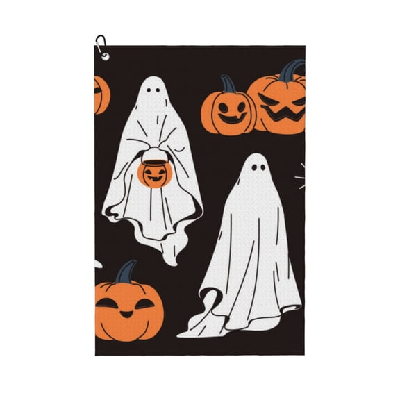 Naloa Halloween Ghosts And Pumpkins Golf Towel Golf Gift for Men and Women Golf Towel with Carabiner Clip to Quickly Remove Mud, Dirt and Sweat