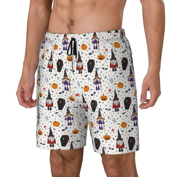 Naloa Halloween Gnome Print Men Swim Trunks with Compression Liner ,Board Shorts,Men's Swim Shorts with Drawstring and Elastic Waistband-XX-Large