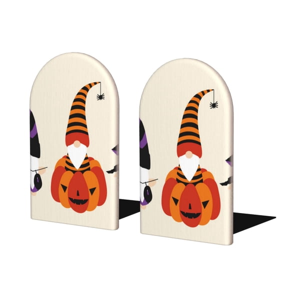 Naloa Halloween Gnomes1 Wood Non-Skid Bookend for Shelves,Book Ends for Heavy Books, Book Stand for CDs,1 Pair