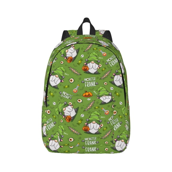 Naloa Halloween Monster Gnome Canvas Backpack for Men Women Rucksack Casual Travel Daypack College Tote Satchel Bookbag for Teens-Medium