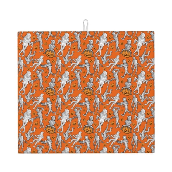 Naloa Halloween Mummy Dish Drying Mat for Kitchen Counter, Heat Resistant Drainer Mats, Absorbent Draining Mat,Dish Rack Pad,16"x18"