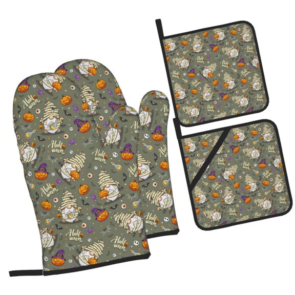 Naloa Halloween Mummy Gnome Oven Mitts and Pot Holders 4 pcs Set, Cooking Baking Grilling Kitchen Oven Glove for Cooking