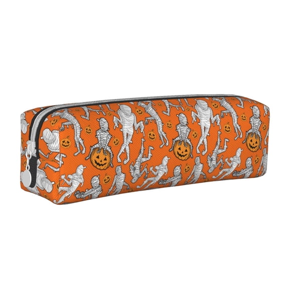 Naloa Halloween Mummy Leather Pencil Case, Makeup Pouch, Zipper Pouch for Daily Essentials, Storage Organizer, Cosmetics and Stationary Bag