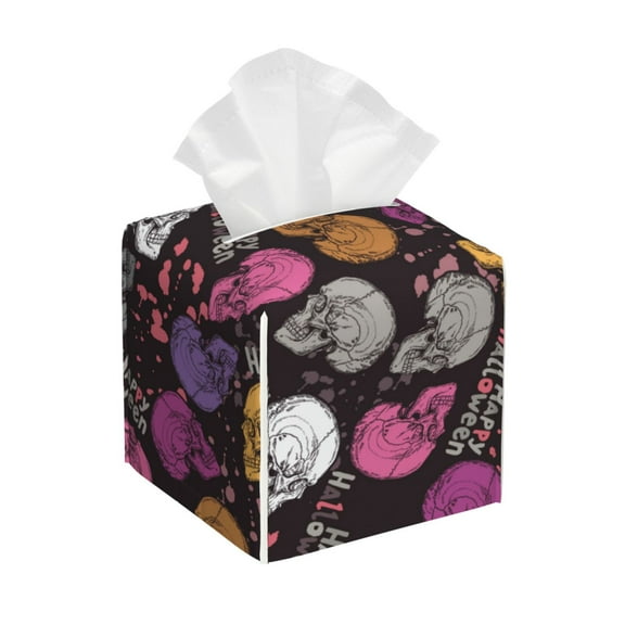 Naloa Halloween Skeleton Tissue Box CoverLeather Tissue Holder Square Facial Tissue Case Facial Paper Organizer Dispenser for Bathroom, Vanity Countertop, Tabletop, Car