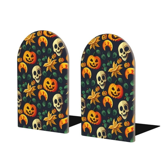 Naloa Halloween Skull Wood Non-Skid Bookend for Shelves,Book Ends for Heavy Books, Book Stand for CDs,1 Pair