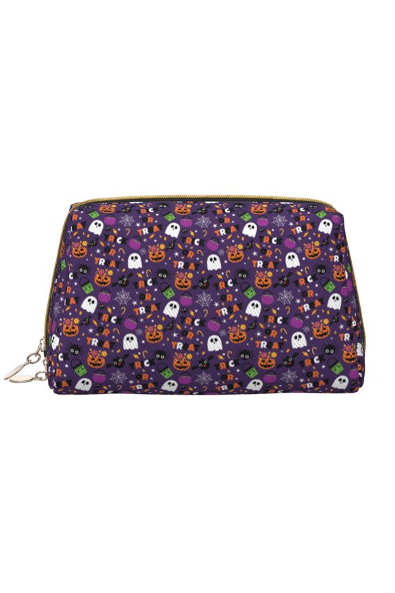 Halloween Sweet Candy Leather Makeup Bag for Purse Travel, Portable Small Cosmetic Organizer for Women and Girls, Make up Bag with Zipper