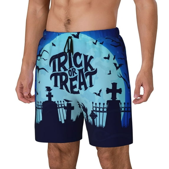 Naloa Halloween Trick Or Treat Print Men Swim Trunks with Compression Liner ,Board Shorts,Men's Swim Shorts with Drawstring and Elastic Waistband-3X-Large