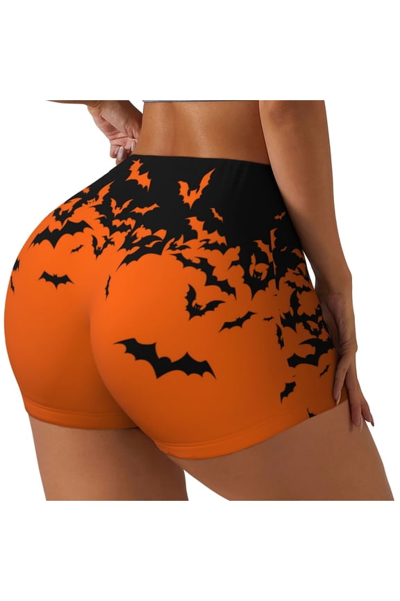 Halloween With Black Bats Biker Shorts for Women Seamless Scrunch Short Women’s Yoga Shorts for Gym Running Sport Shorts-Medium