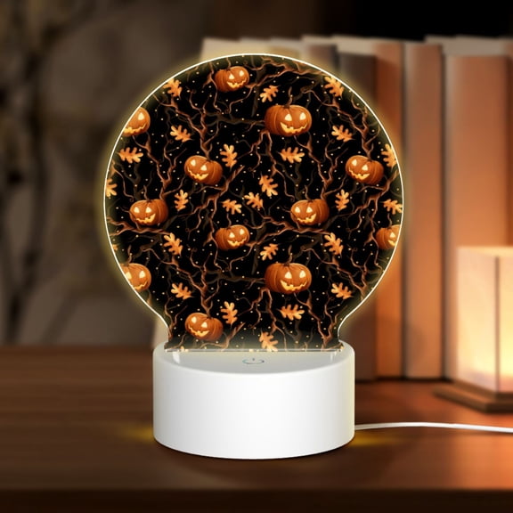 Naloa Halloween With Pumpkins Acrylic LED Night Light Custom LED Lights Personalized Nightlight Customized Gifts for Family Couples Friends