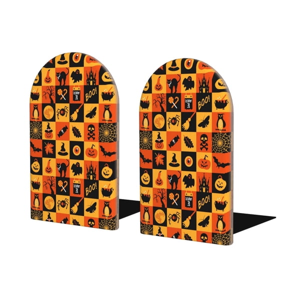 Naloa Halloween Wood Non-Skid Bookend for Shelves,Book Ends for Heavy Books, Book Stand for CDs,1 Pair