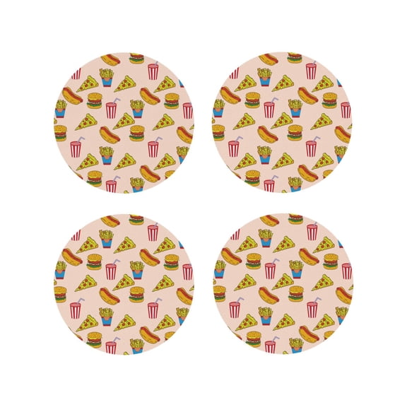 Naloa Hamburger Pizza Coke Leather Coasters for Drinks, Durable Drink Coasters 4 Set for Tabletop Protection, Luxurious Home Décor and Housewarming Gift ( {designName})Round Shape