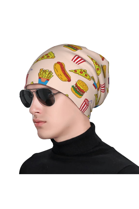 Hamburger Pizza Coke Soft Beanie Hat, Knit Beanie Daily Beanie in Fine Knit for Women Men Winter Travel, Outdoor