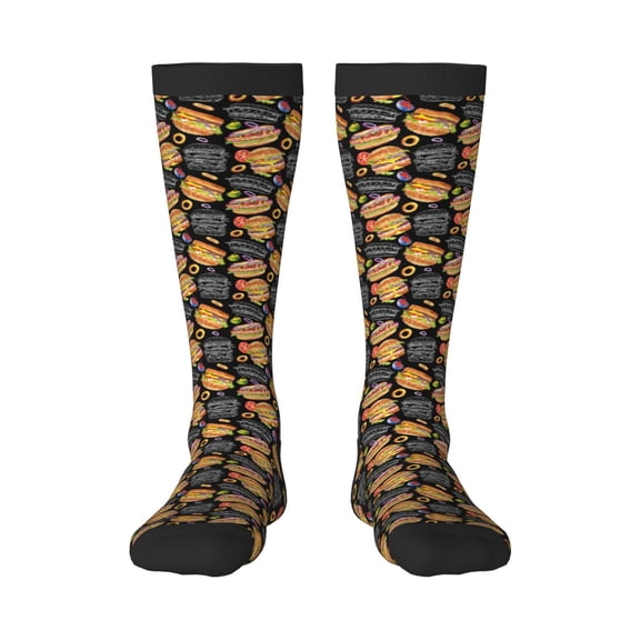 Naloa Hamburgers Hot Dogs Knee Socks, High Socks Long Stretchy Sock Women Knee High Stocking, Long Socks for Women