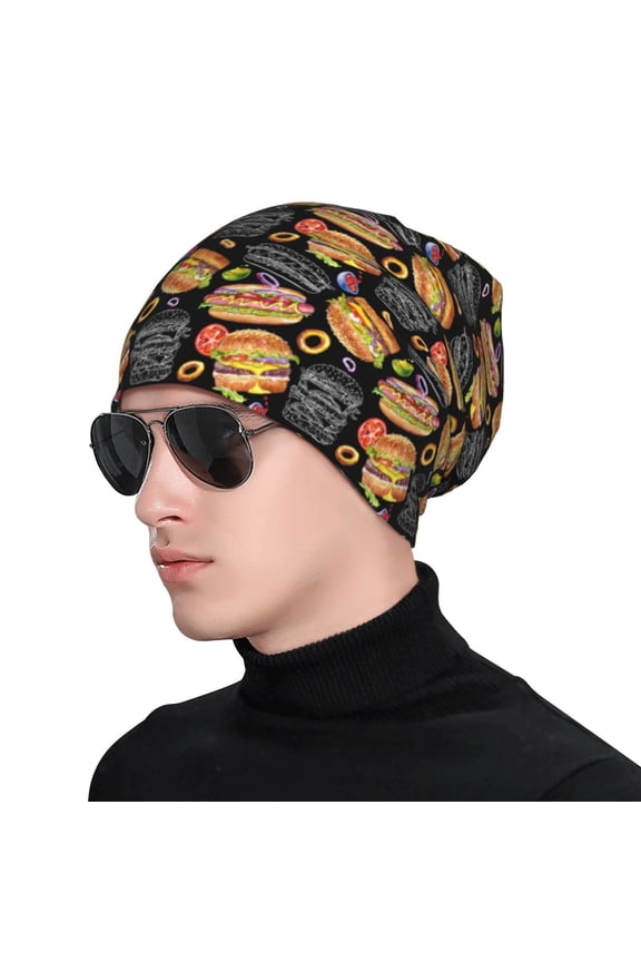 Hamburgers Hot Dogs Soft Beanie Hat, Knit Beanie Daily Beanie in Fine Knit for Women Men Winter Travel, Outdoor