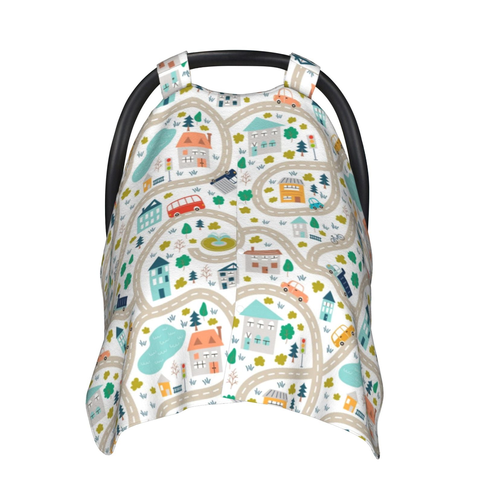 Naloa Hand Drawn Cars Trucks Buses And Roads Baby Car Seat Cover, Breathable Baby Carrier Cover, Multiuse Baby Carrier Cover & Nursing Breastfeeding Cover