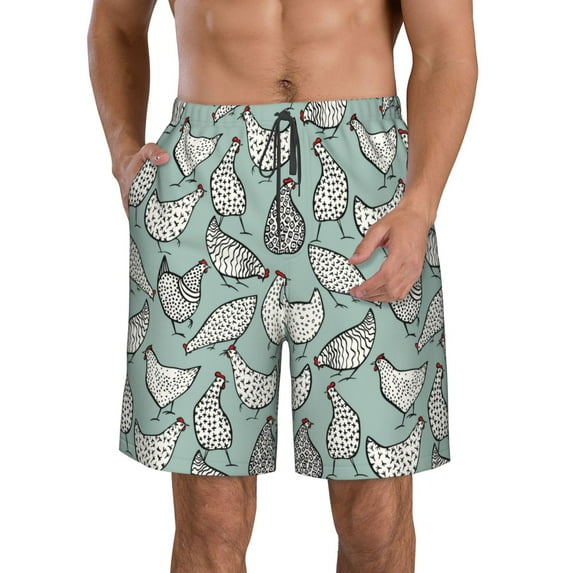 Naloa Hand Drawn Chickens Men's Beach Shorts, Surfing shorts, Swim trunks, Quick Dry Swim Trunks for Surfing Beach Fun - Large