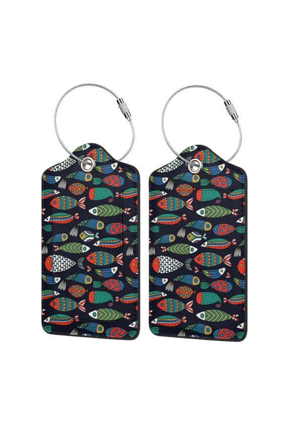 Hand Drawn Colorful Fishes Luggage Tag for Suitcase Leather Baggage Tag with Stainless Steel Loop Privacy Cover for Women Men Girls-1
