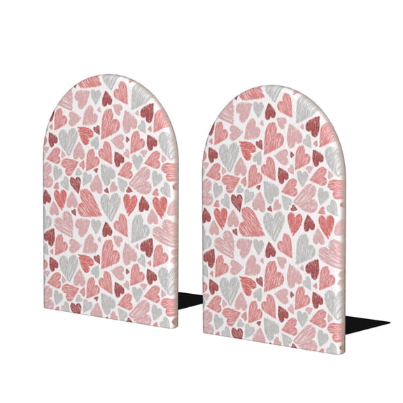 Naloa Hand Drawn Hearts 2 Pcs Bookend Large Capacity Office Book Ends for Home Office Library School Study Decoration