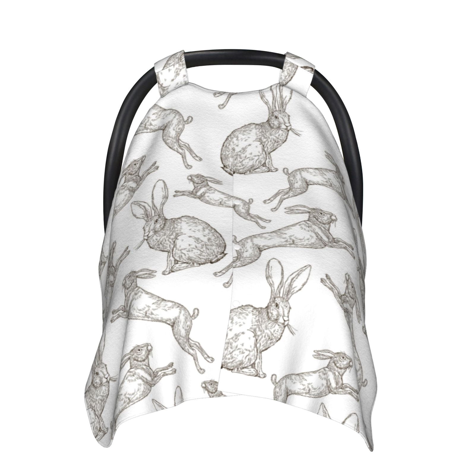 Naloa Hand Drawn Rabbit Baby Car Seat Cover, Breathable Baby Carrier Cover, Multiuse Baby Carrier Cover & Nursing Breastfeeding Cover