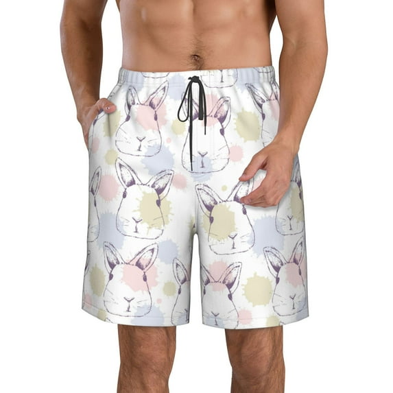 Naloa Hand Drawn Rabbit Men's Beach Shorts, Surfing shorts, Swim trunks, Quick Dry Swim Trunks for Surfing Beach Fun - 3X-Large