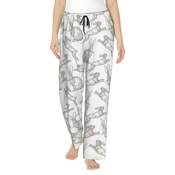 Naloa Hand Drawn Rabbit Print Women’s Ultra-Soft Comfy Pajama Lounge Pants with Pockets & Drawstring