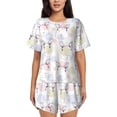 thumbnail image 1 of Naloa Hand Drawn Rabbit Women's Short-Sleeved Pajama Set, Loungewear, Summer pajamas, Breathable Cozy - Small, 1 of 9