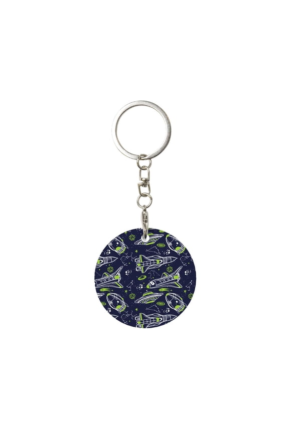 Hand Drawn Rockets Print Round Keychain Keychain Key Ring, Key Tag, Key Chain Bulk for Gift Accessories (Round)