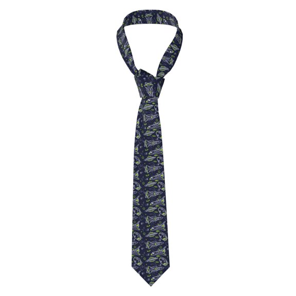 Naloa Hand Drawn Rockets Print Solid Color Tie Formal Necktie for Men，Suitable for business, daily life, work