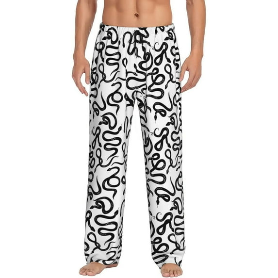 Naloa Hand Drawn Snake Pajama Pants Men, PJ Bottoms, Sleep & Lounge Pants-X-Large