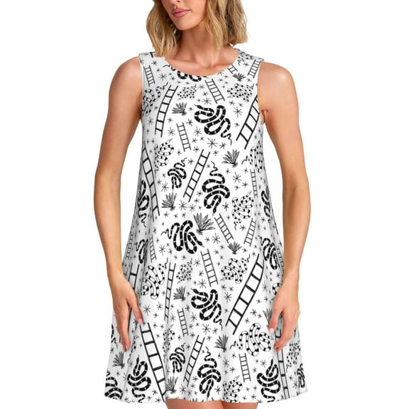 Naloa Hand Drawn Snake Print Women's Summer Spring Casual Beach Sundress,Vacation Sleeveless Tank Crewneck Loose Dresses