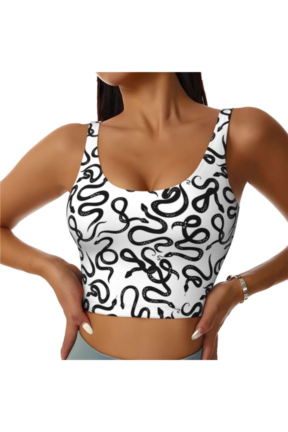 Hand Drawn Snake Sports Bras for Women, High Support Bra with Removable Pads, Comfortable - Medium