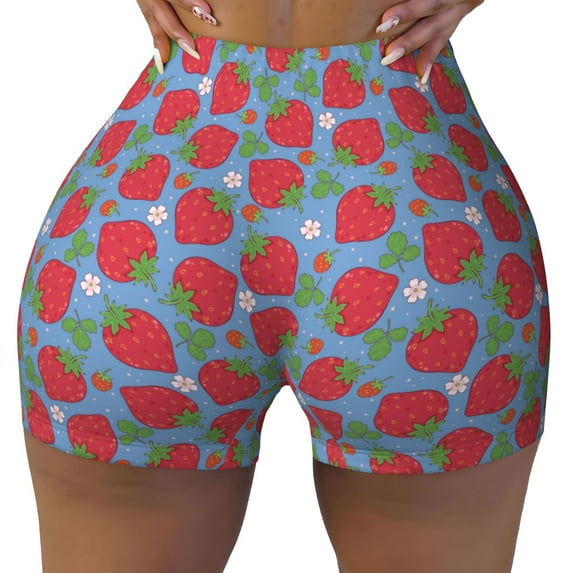 Naloa Hand Drawn Strawberry Biker Shorts for Women Seamless Scrunch Short Women’s Yoga Shorts for Gym Running Sport Shorts - Medium