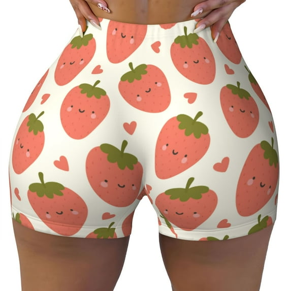 Naloa Hand Drawn Strawberry Biker Shorts for Women Seamless Scrunch Short Women’s Yoga Shorts for Gym Running Sport Shorts - XX-Large