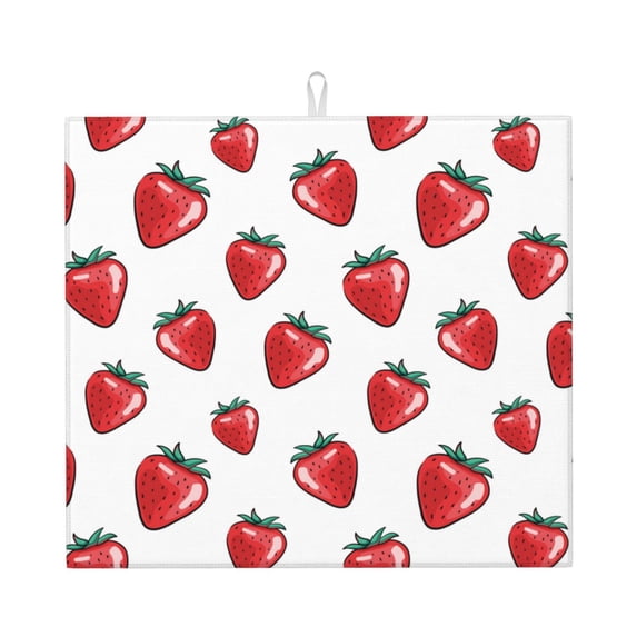 Naloa Hand Drawn Strawberry Dish Drying Mat for Kitchen Counter, Heat Resistant Drainer Mats, Absorbent Draining Mat,Dish Rack Pad,16"x18"